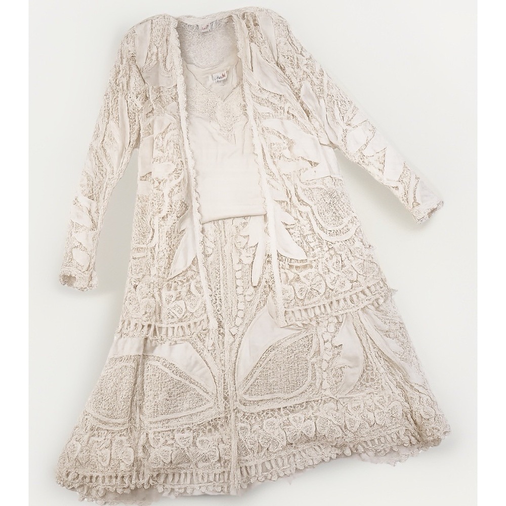 Vintage Lim's 3 Piece Set Womens Small White Crochet Lace Skirt Jacket Tank Boho